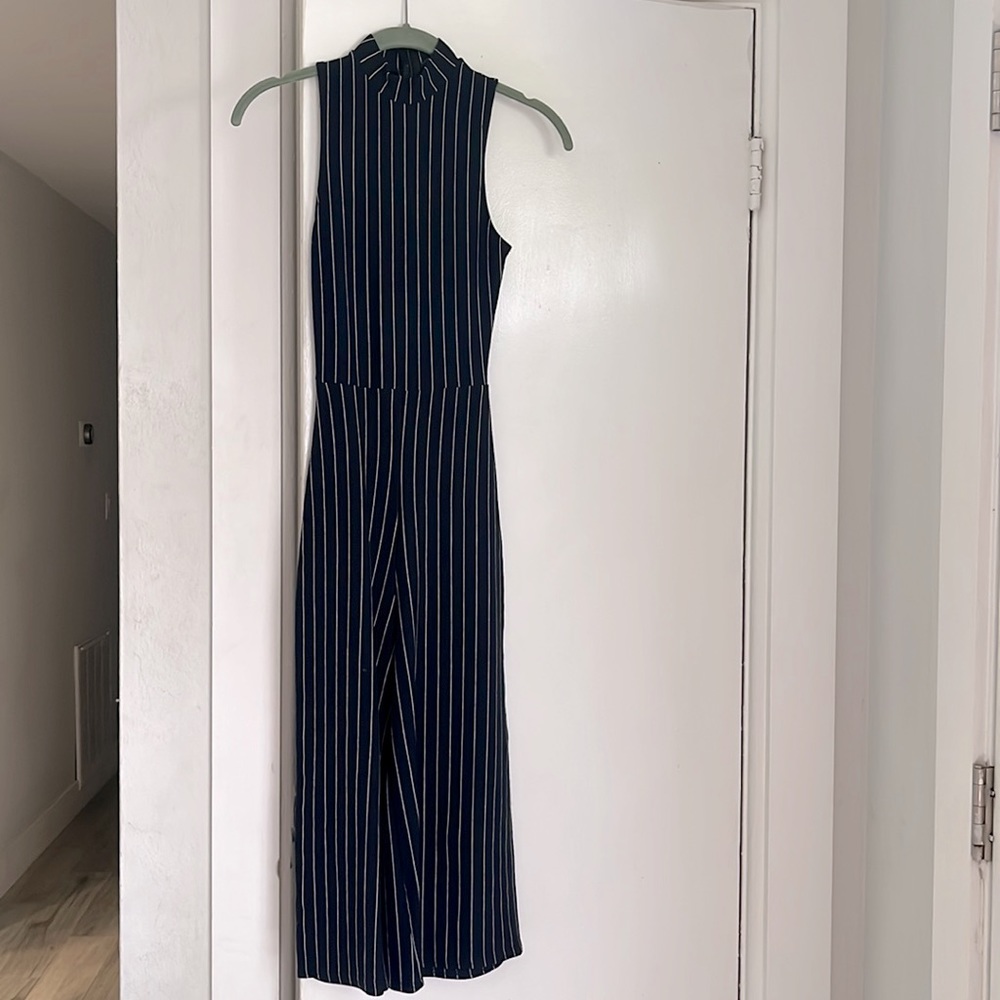 Misguided blue and pinstripe jumpsuit